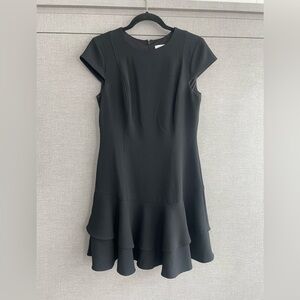 Eliza J Black Cap-Sleeve Ruffle Hem Mini Dress